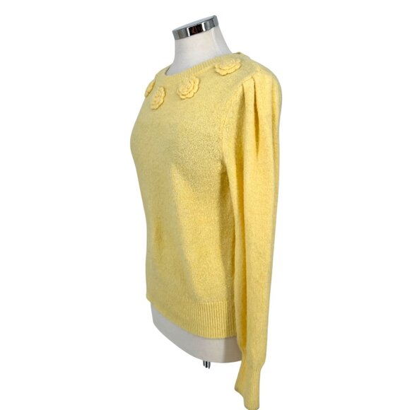 Joie Floral Embellished Puff Sleeve Crewneck Sweater Yellow Size Small - Picture 5 of 9
